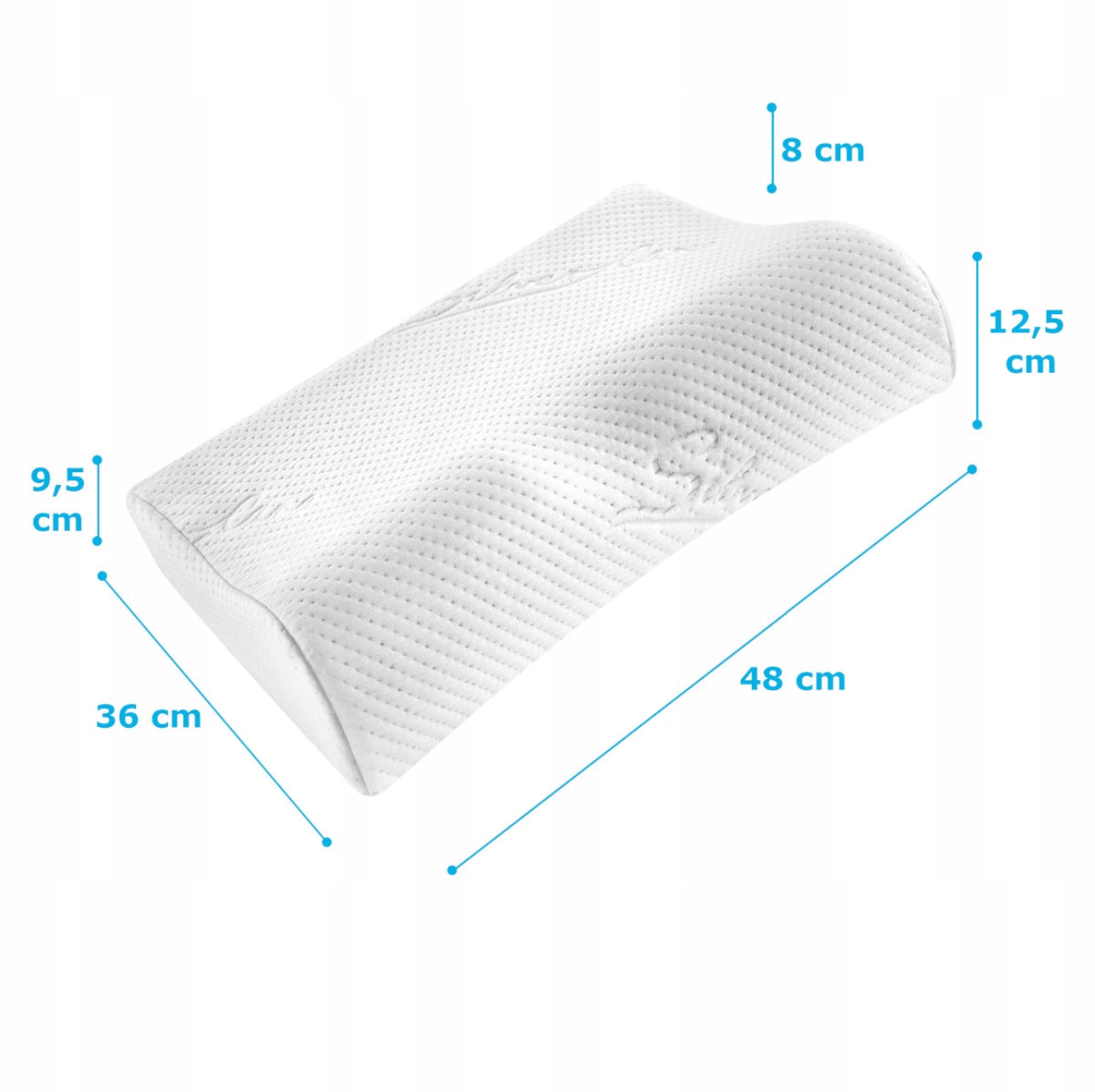 Ergonomisk ortopedisk pute i hvit farge, størrelse 48x36 cm, laget av pustende minneskum og antibakterielt Silver Care-trekk.