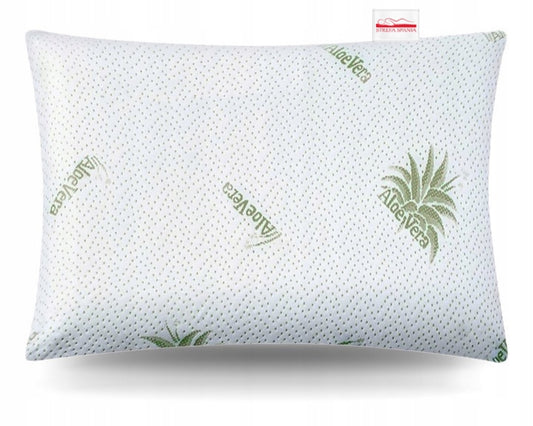 Ortopedisk pute 40x60 cm i hvit farge, laget av antiallergisk memory foam med Aloe Vera-behandlet trekk i 100% mikrofiber – ergonomisk design for optimal nakkestøtte og komfort.