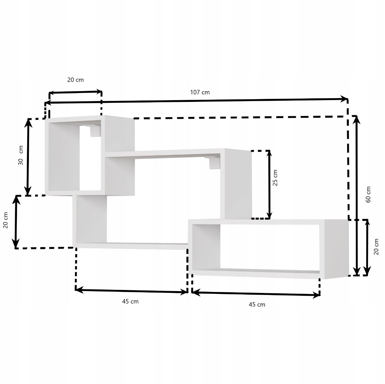 Vegghylle i eik sonoma, størrelse 107x60x20 cm, laget av laminert MDF med 18 mm tykkelse og slitesterkt PVC-belegg, perfekt for stue eller soverom.