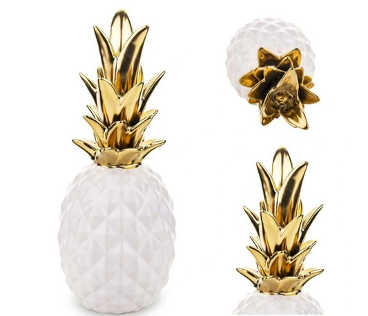 FIGUR ANANAS KERAMIKK HVIT GULL GLAMOUR