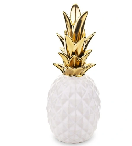 FIGUR ANANAS KERAMIKK HVIT GULL GLAMOUR