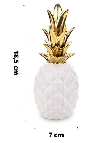 FIGUR ANANAS KERAMIKK HVIT GULL GLAMOUR