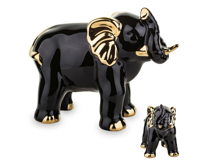 FIGUR LUCKY ELEPHANT KERAMIKK SVART 18CM