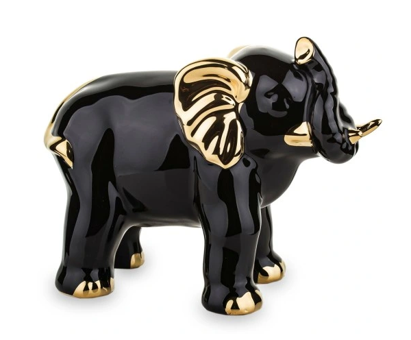 FIGUR LUCKY ELEPHANT KERAMIKK SVART 18CM