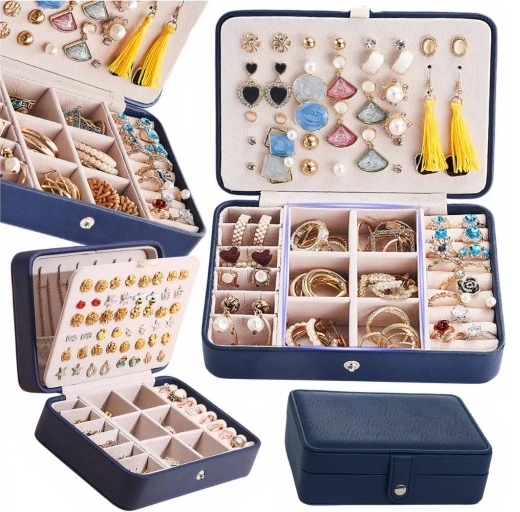 ELEGANT ORGANIZER BOX SMYKKESKRIN FOR OPPBEVARING AV SMYKKER & TILBEHØR FLOTT MARINEBLÅ FARGE