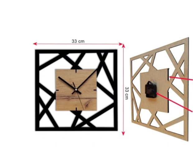 MODERNE 33X33CM VEGGHENGT KLOKKE I SORT OG EIK - TIDLØS ELEGANSE FOR ETHVERT ROM