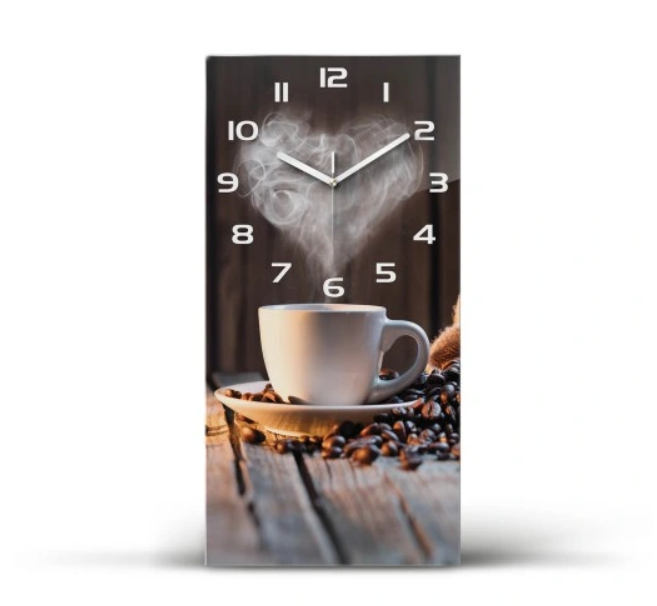 COFFEE TIME CHARMER: VERTIKAL VEGGHENGT GLASSKLOKKE - KAFFEKOPPMOTIV (30X60CM)