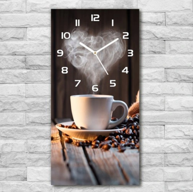 COFFEE TIME CHARMER: VERTIKAL VEGGHENGT GLASSKLOKKE - KAFFEKOPPMOTIV (30X60CM)