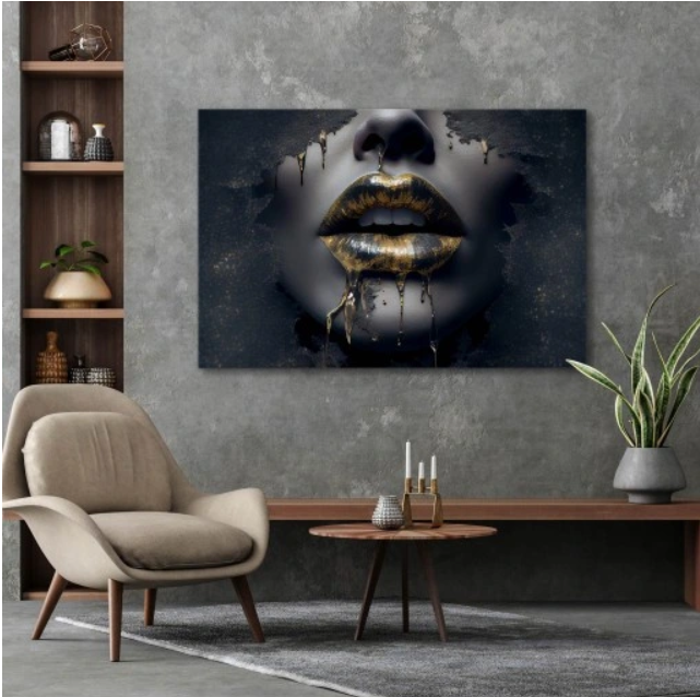 KISS OF ART: STORFORMAT DIGITALTRYKK PÅ LERRET AV ABSTRAKTE LEPPER, 120X80CM