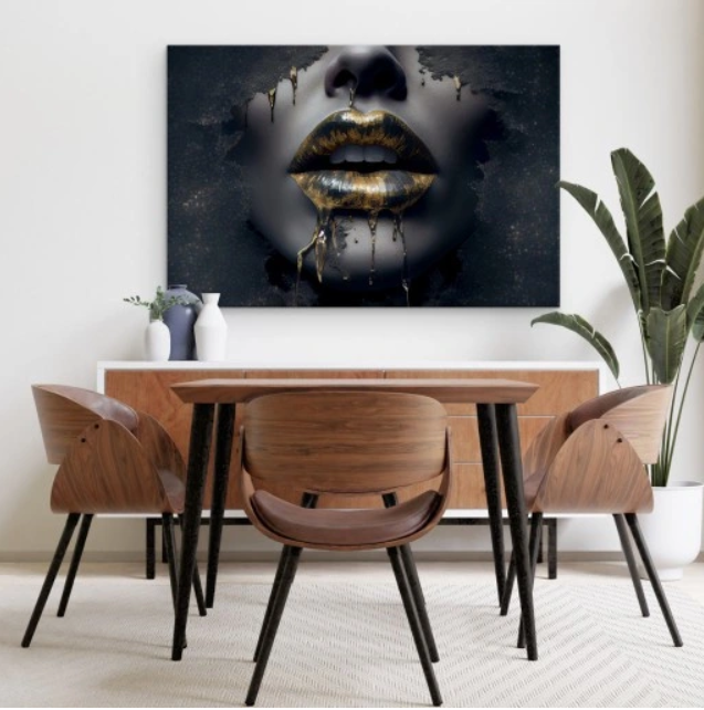 KISS OF ART: STORFORMAT DIGITALTRYKK PÅ LERRET AV ABSTRAKTE LEPPER, 120X80CM