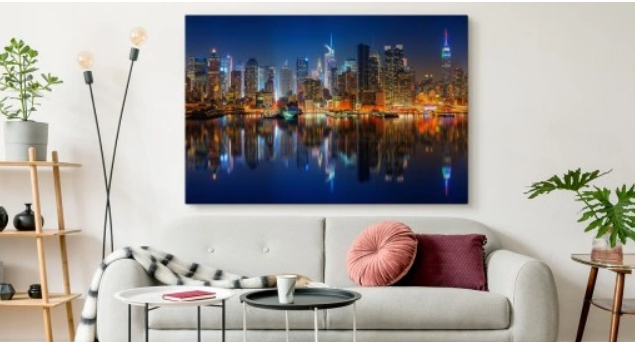 MAGISKE MANHATTAN: 3D DIGITALTRYKK AV NATTLIG SKYLINE PÅ LERRET - 120X80CM