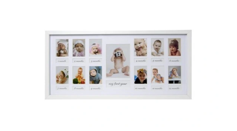 CHERISHED MOMENTS: HVIT BABY MULTI BILDERAMME - PLASS TIL 13 BILDER - 50X23CM