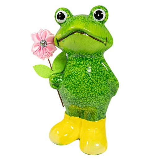 HAGEFIGUR FROSK MED BLOMST 21CM